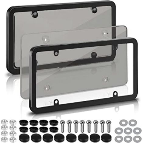 Juego de 2 soportes para matrícula, fabricados en plástico negro, compatibles con la mayoría de las matrículas estándar de EE. UU. - Tornillos y tapas para tornillos incluidos (1/5)