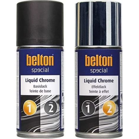 2 Bombes de peinture - Teinte de base Noir + effet chrome Liquid Chrome - Belton