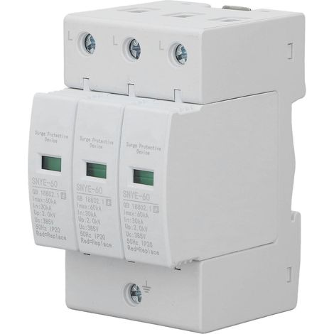 Parafoudre SNYE-60 T2 60kA blanc, parasurtenseur pour armoires et tableaux électriques, protection secondaire, 3P 385V, dispositif de protection contre les surtensions avec surveillance. (1/5)