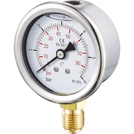 Manomètre inox à bain glycérine Radial 0 + 10 bars 1/4" - Ø50