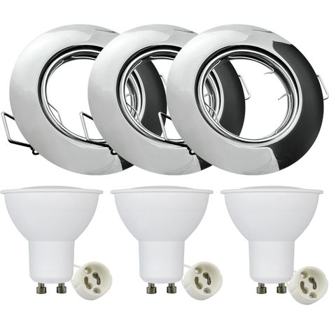 Spots LED encastrés ronds chromés x3 Polux OLIN GU10 (1/5)