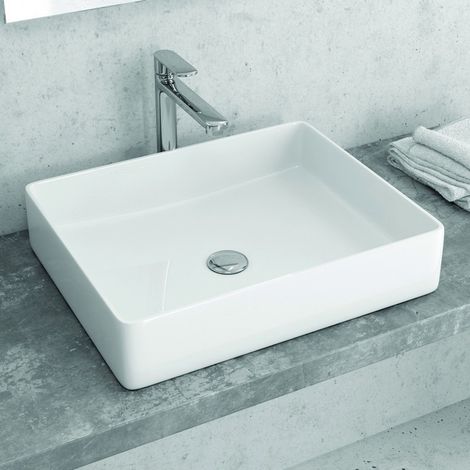 Lavabo appoggio 51cm design moderno ceramica slim Litos-0002 kamalu