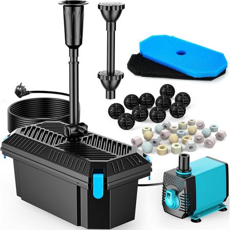 Filtre pour Bassin avec Fontaine 40W/2500L/H, Kit Filtre Koi avec Pompe, Débit Réglable, Eau Claire pour Bassins Extérieurs et Jardin (Filaire Électrique) (1/5)