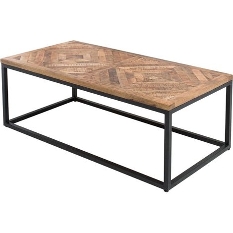 Table basse ZAREL 100 cm en bois de manguier massif et métal noir style industriel (1/5)