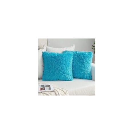 2er-Set Kissenbezüge aus Kunstfell, Dekokissen, Kuschelkissen, superweiche Kissenbezüge für Sofa, Hellblau, 4343 cm (1/5)