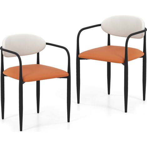 COSTWAY Modern Dining Chairs Set of 2 Faux Leather Upholstered Kitchen Chairs (1/5)