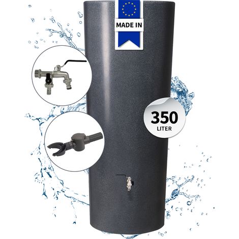 GARANTIA STONE 2in1 Regentonne Komplett-Set 350 Liter lava inkl. Chrom-Doppelauslaufhahn und Fallrohranschluss (1/5)