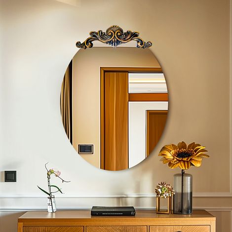 Vintage Baroque Oval Mirror Antique Brass Wall Mirror for Entryway Fireplace Hallway Bathroom Living Room - 70cm x 90cm (1/5)