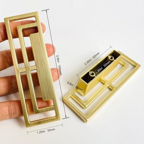 6 pièces de poignées de tiroir brossées en or, meuble TV de placard, poignées élégantes en cuivre doré, motifs chinois de bon augure modernes, poignée à double trou de 32 mm (1/5)
