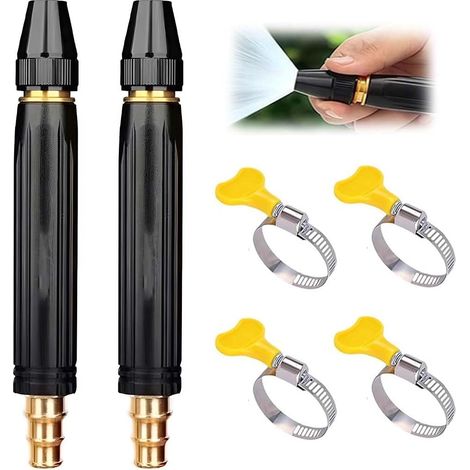 Lot De 2 Buse Haute Pression Pour Tuyau Arrosage, Noir Plastique Embout Tuyau Arrosage Avec 4 Colliers De Serrage (1/5)