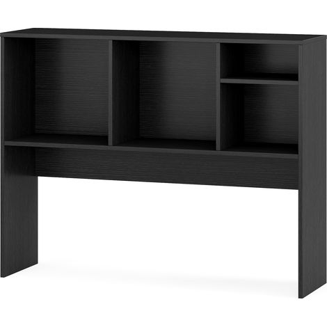 COSTWAY Desk Bookshelf with 4 Cubbies & Open Back Compartment Modern Storage Rack Black (1/5)