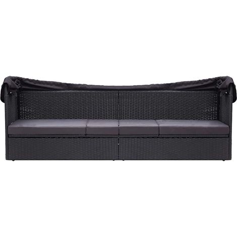 Divano Letto da esterno  Divano da Giardino con Baldacchino in Polyrattan Nero (1/5)