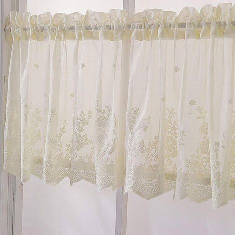 Rideau en tulle jacquard style bistrot pour maison de campagne – Beige, 137 x 90 cm, finition élégante et transparente (1/5)