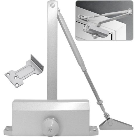 Ferme porte Automatique avec Dispositif D'arrêt, Groom Fermeture Porte à Ressort Réglable, Tampon Fermé usage Commercial et Résidentiel Porte de 60-85kg Installation Vidéo EN4, Argent