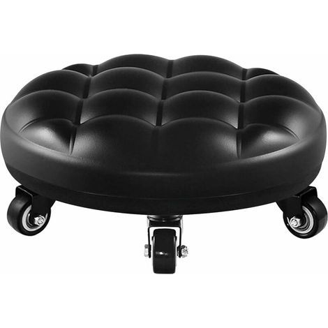 Low Stool with Wheels, Faux Leather Seat, Low Metal Base, Low Stool with Wheels for Cleaning, Home Office or Fitness (Black) (1/5)