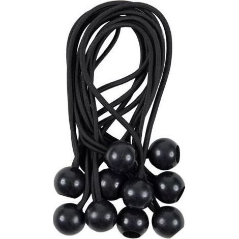 Tendeur élastique avec boule 25 pièces 20 cm - Sandow élastique noir pour fixation rapide de bâche, tente, bannière et équipement extérieur (1/5)