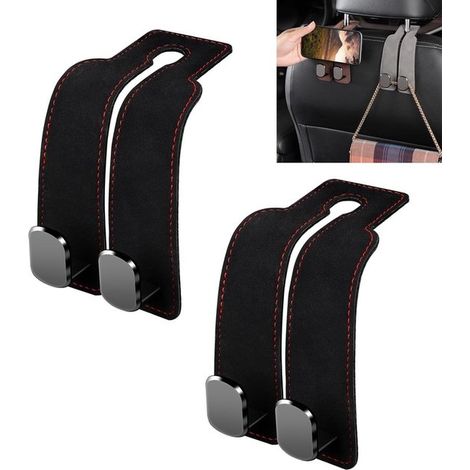 Ganchos para reposacabezas,2 piezas,Ganchos organizadores para coche,Perchero para bolsos,Gancho de cuero para asiento de coche,Negro,17x8cm (1/5)