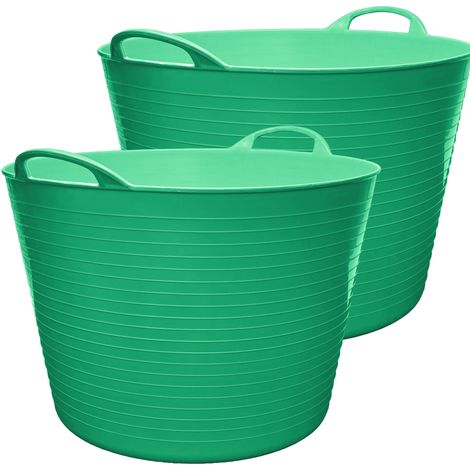 Garronda Flexibler Kunststoffkübel 2-Pack 26 L für Garten, Bau, Haushalt und Transport robuster Universalbehälter mit Griffen GD-0183, Grün