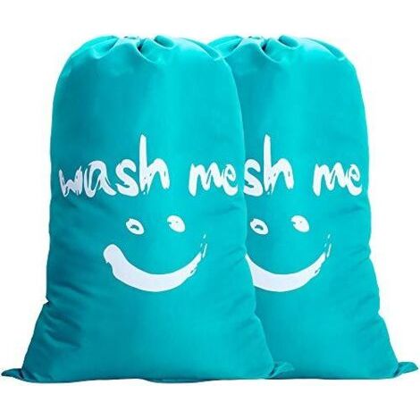 Lot de 2 Large Sacoche à Linge Pliable Sac de Rangement Lavable avec Nylon Corde Léger Sac Portable pour Vêtement Sale Couverture 100L dans Chamber Hôtel Dortoir, Voyage, Blue (1/4)