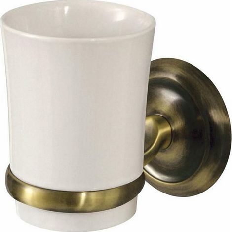 Mug en céramique décoratif laiton antique – Fixation murale – Support brosse à dents – Dimensions 78x120x105mm – Bisk (1/2)