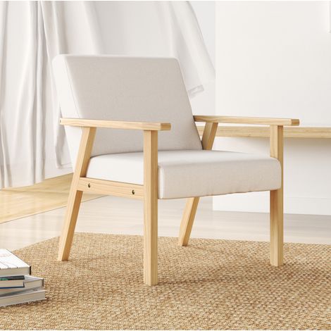 CHICFURN Poltrona con braccioli 64x70x72 cm effetto lino bianco crema, stile scandinavo (1/5)