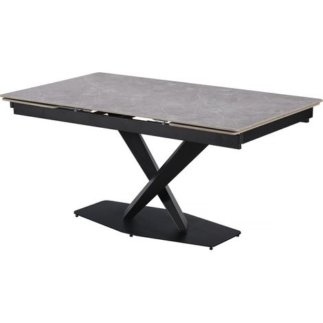 Habitat Et Jardin – Table extensible en céramique 6 à 10 personnes – Plateau marbré gris – Pieds métal noir – Dimensions 240 x 90 x 76 cm (1/4)