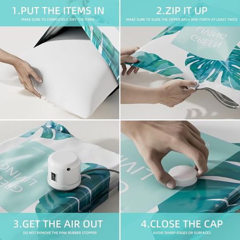 Lot de 3 sacs de rangement sous vide épais avec pompe à air électrique, 6080 cm (feuille verte)-AquaForge