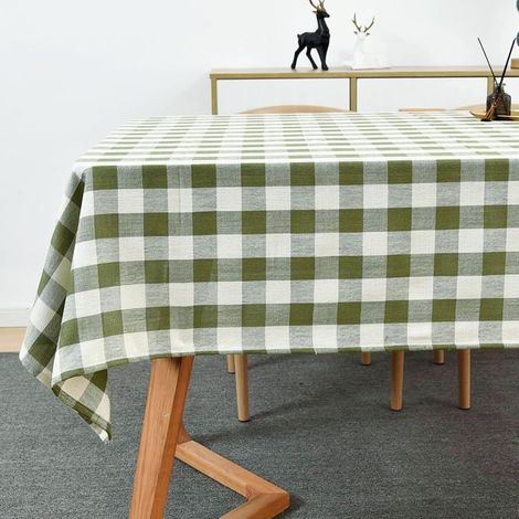 Quadratische Tischdecke mit Vichy-Karo aus Baumwollmischgewebe, waschbare karierte Tischdecke für Esszimmer, Garten, Party, Zuhause (Grün, 135 x 135 cm) (1/5)