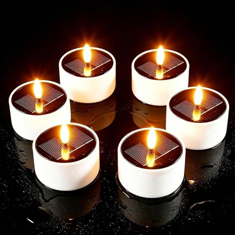 bougies chauffe-plat solaires d'extérieur avec scintillement blanc chaud x cm, bougies solaires réutilisables, blanches étanches, pour balcon, lanterne intérieure, terrasse, jardin (1/5)