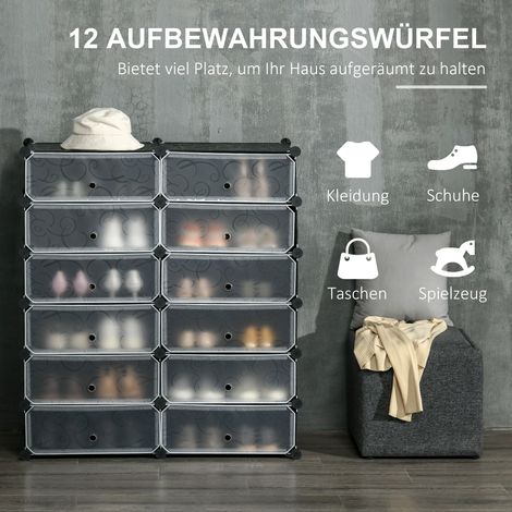 Étagère à chaussures 12 boîtes de rangement pour 24 paires, en plastique, noir et blanc (1/4)