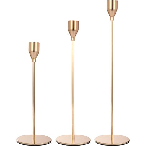 Ensemble de 3 chandeliers - Porte-bougies - Support à bougies - Accessoires décoratifs - Décoration de Noël - Trois tailles : 22 cm, 27 cm, 32 cm - Or