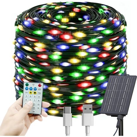 Guirlande Lumineuse Exterieure Solaire,60M 600 LED Guirlande Solaire Exterieur, Étanche 19 Modes Guirlande Exterieur Solar Décoration pour Jardin Terrasse Fête Noël Mariage -Blanc Chaud (1/5)
