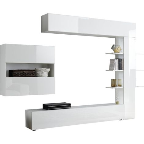 Parete Attrezzata Mobili Soggiorno Mobile TV Libreria 2 Pensili TFT Akira 1 Bianco Lucido (1/5)