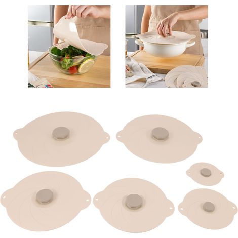 Couvercles de conservation des aliments en silicone à fermeture automatique, couvercles de conservation sous vide en silicone, lot de six, couvercles hermétiques en silicone, couvercles pour casserole (1/5)