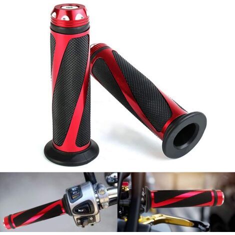 Green Mobility-Universel Poignée Moto 1 Paire Universal 7/8" Motorcycle Caoutchouc Guidon Poignées (Rouge) (1/5)