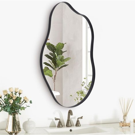 Black Metal Frame Long Shaped Bathroom Mirror 50cm W x 4cm D x 85cm H (1/5)