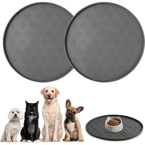 Silikon-Napfmatte, 2er-Pack, rutschfest, wasserdicht, mit erhöhtem Rand, ideal für Wassernäpfe von Hunden und Katzen, auslaufsicher, leicht zu reinigen, 27 x 27 cm, rund