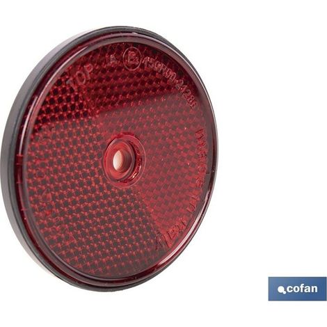 Réflecteur rond rouge de 60 mm avec base adhésive et trou central sans vis (1/4)