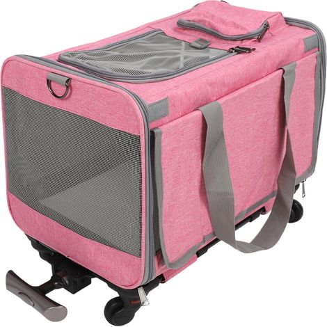 Cat Carrier Dog Carrier with Wheels Telescopic Walking Handle Adjustable Shoulder Straps Rolling Pet Travel Carrier Pink (1/5)