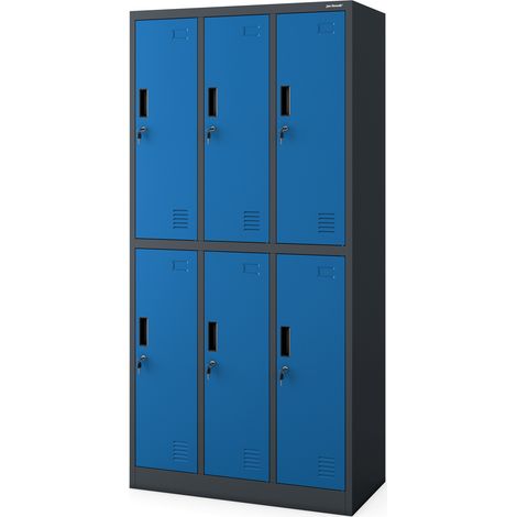 Vestiaire métallique – casier à 6 portes IGOR, 900 x 1850 x 450 mm, anthracite et bleu