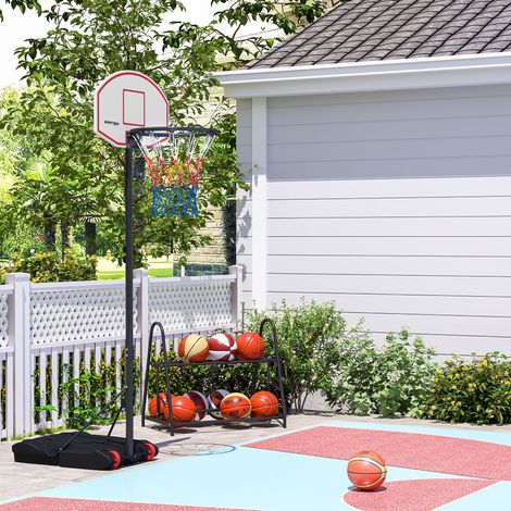 Basketballkorb mit Dartscheibe, höhenverstellbar, mit nachfüllbarem Sockel und Rollen, 74 x 55 x 210–247 cm, Schwarz
