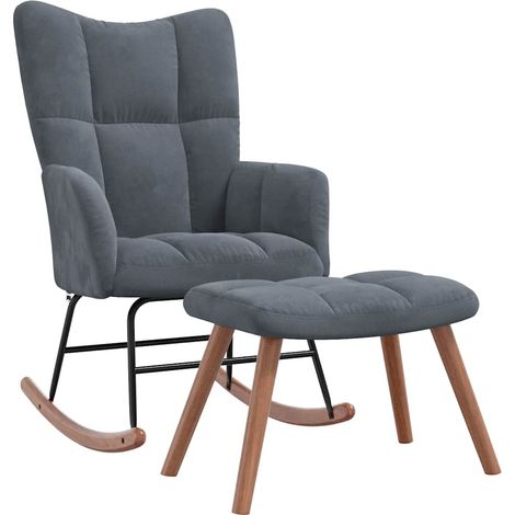 Fauteuil à bascule d'allaitement rembourré relax pour salon avec repose-pied et velours gris foncé DEC028802 (1/5)