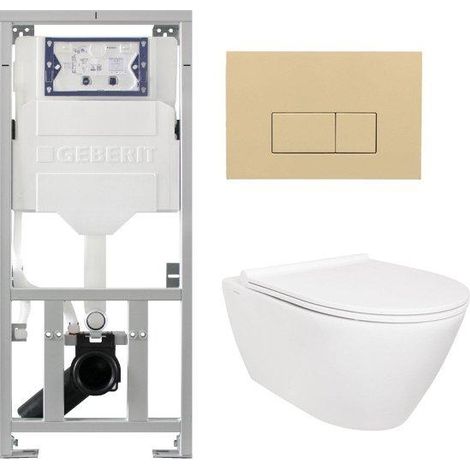QeramiQ Salina Pack WC - sans bride - réservoir encastré Geberit - à fond creux WC suspendu - softclose - quickrelease - panneau de commande beige -