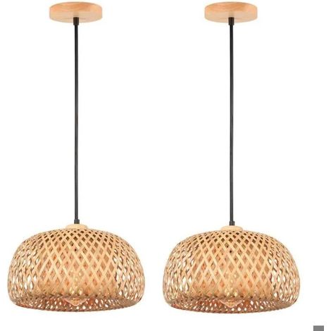 2x Moderne Suspension Luminaire Industriel,30cm Retro Lustre Abat-jour en Bambou Design Ovale E27 Plafonnier Style Bohème (1/5)