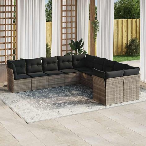 vidaXL Set Divano Giardino 10 pz con Cuscini Grigio Chiaro Polyrattan (1/3)