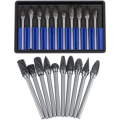 Jeu De Fraises En Carbure Fichiers Rotatifs Acier Au Tungstène 10pcs Diamètre Tête Coupe Pour Fraise 3mm Tige 6mm La Perceuse à Découper Découpage Métal Polissage Gravure Perçage(double Cut) (1/5)