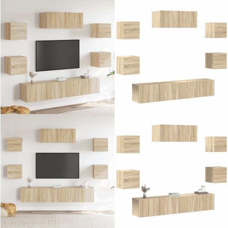7-tlg. TV-Schrank-Set Sonoma-Eiche Holzwerkstoff - TV-Schrank Set - Wohnzimmermöbel (1/5)