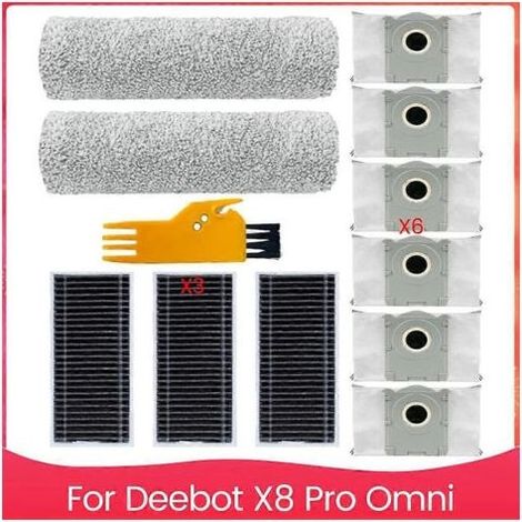Accessoires pour aspirateur robot Ecovacs Deebot X8 Pro Omni : lingette de nettoyage à rouleau, filtres HEPA, sacs à poussière (1/5)