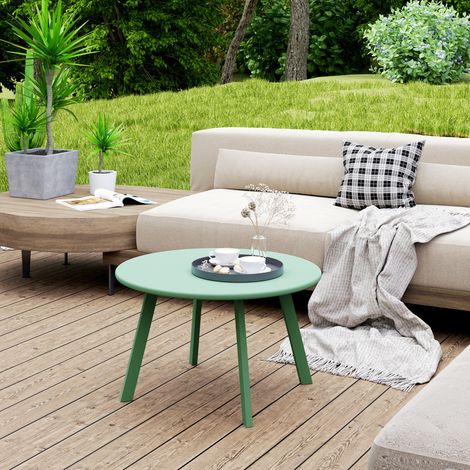 Kleiner runder Couchtisch/Beistelltisch mit rutschfesten Füßen, Metallgestell, für den Garten, Ø 70 x 42 cm, grün
