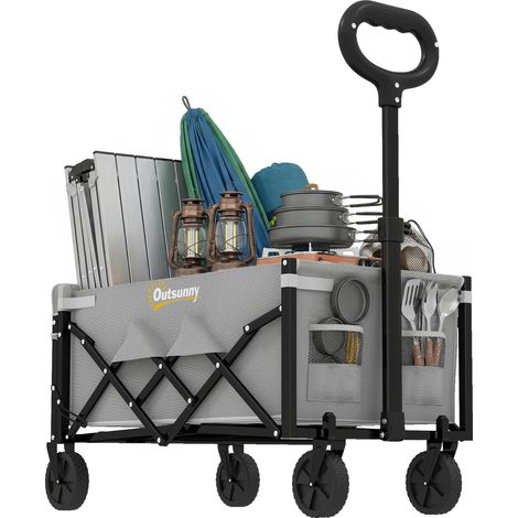 Outsunny 60L Festival Trolley on Wheels, Collapsible Wagon Cart, Grey